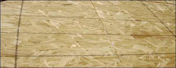 New roof deck application using oriented strand board, also known as OSB.