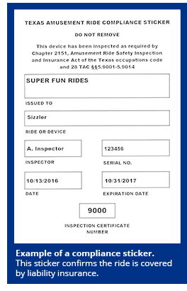 Amusement ride inspection sticker