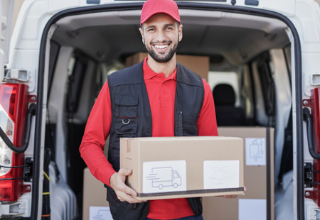 Delivery driver with a box