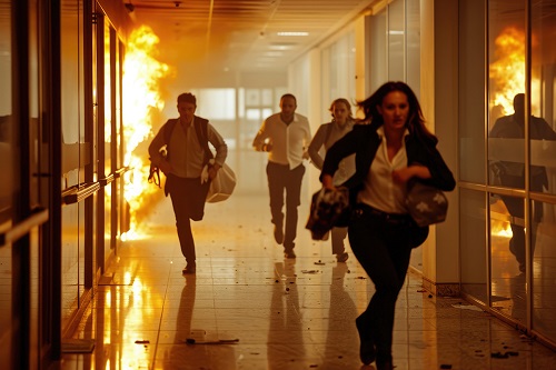 People fleeing a burning office