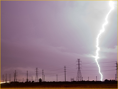 Lightning striking a power line