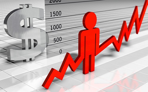 Line graph with a dollar sign and the silhouette of a person